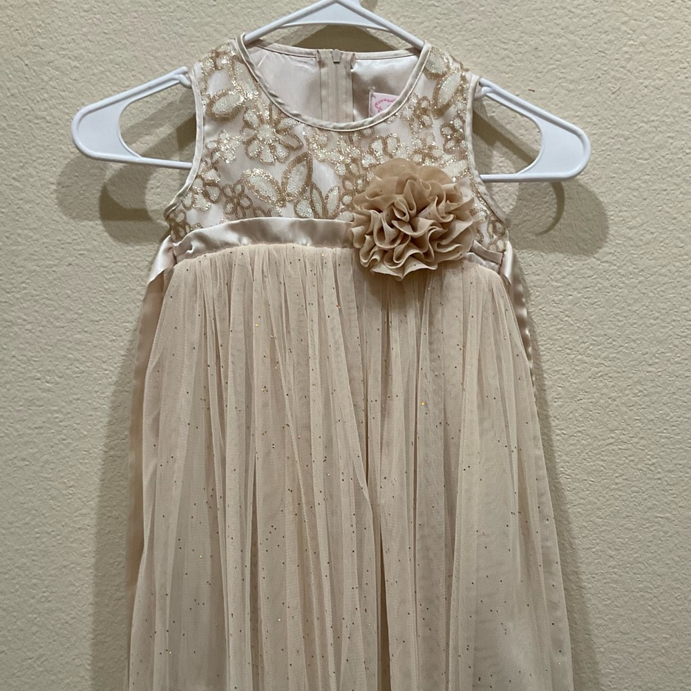 Popatu ivory kids formal party dress size 4T tulle sequin glitter